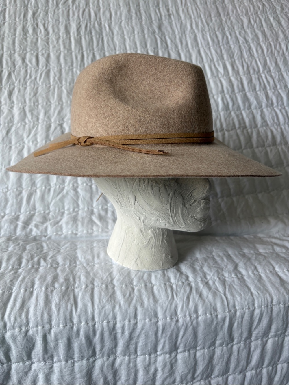 Altar'd State Camel Wide-Brim Wool Fedora with Leather Band